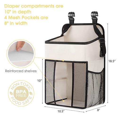 Maliton Hanging Diaper Organizer - Caddy for Changing Table, Crib, Pack n' Play - Stacker Holds 52+ Diapers - Nursery Organizer & Baby Shower Gifts - Beige thumbnail 3