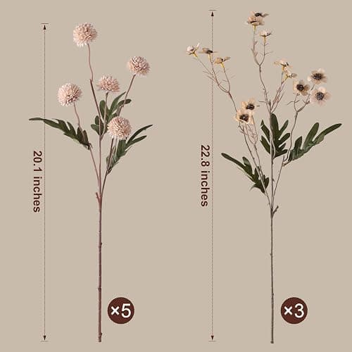 HyeFlora Fake Kiku Flowers, Faux Silk Pompon Mums Artificial Flowers, Chrysanthemum Stems Floral Arrangement Dried Flowers Vintage Decorative Indoor Home Decor Beige with Wax (Vase not Included) thumbnail 4