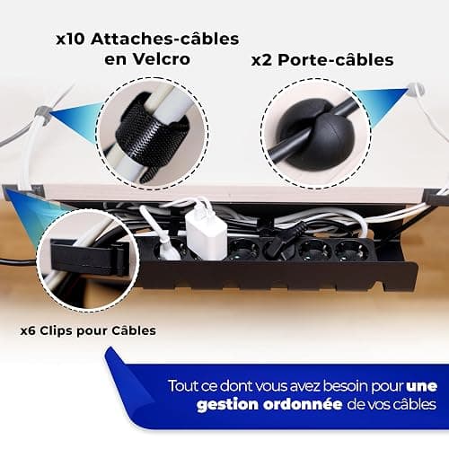 HOMEPROTEK Chemin de Cable Management Bureau pour Une Gestion de câbles ordonnée - Goulotte Passe Cable Bureau Durable - Kit Câble Management Haute Qualité avec Installation Facile (x2 Noir) thumbnail 4