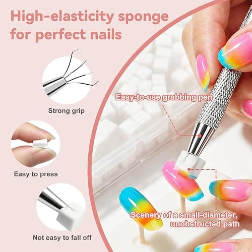 200PCS Soft Nail Sponges with 1PCS Grabbing Pen for Ombre and Aura, Reusable Soft Nail Sponge,Professional Nail Art Tools Accessories Supplies for Home Use and Salons,Manicure DIY Tools thumbnail 3
