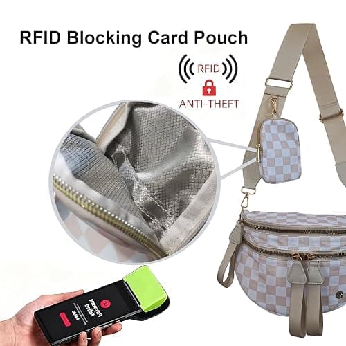 Security Carry Bum Bags Checkered Crossbody Fanny Packs Diaper Bag with RFID Pouch for CCW, EDC& Outdoor (Beige+white) thumbnail 4