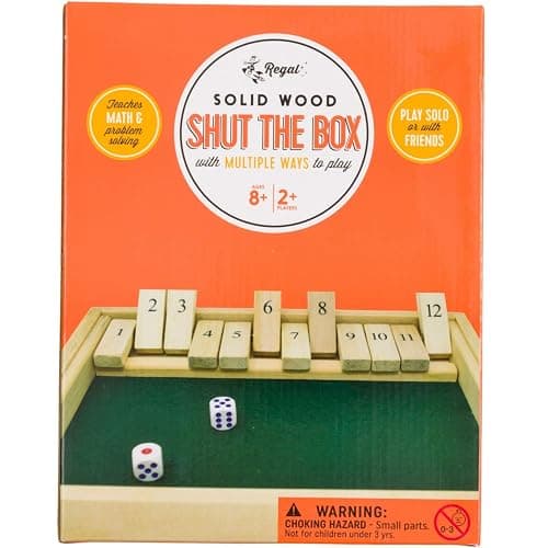 Regal Games Shut The Box - Fun Table Math Game with Wooden Board for Adults & Kids - 12 Spots Dice Game with 2+ Player Games - Ideal for Game Night, Travel - (Ages 8+) thumbnail 3