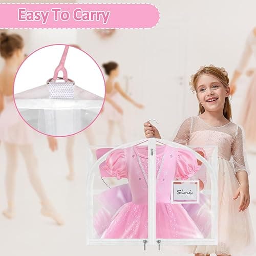 Wsaeig Garment Bags for Dance Costumes - 40 Inch Clear PVC with 5 Zipper Pockets (3 Pack, White) - Kids Dance Garment Bag for Dancers, Hanging Clothes Storage, Competitions & Travel (‎Clear White) thumbnail 4