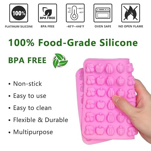 5 PCS Gummy Candy Molds Silicone, Food Grade Non-Stick Gummy Bear Mold Mini Fruit Snacks Molds BPA Free with 2 Droppers Including Mini Dinosaur, Bear, Heart, Fruit and Donut (Multicolor) thumbnail 3