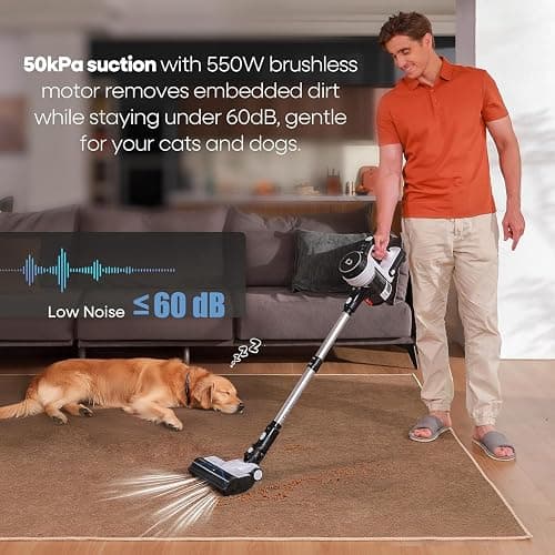 AlloyMove Cordless Vacuum Cleaner, 550W 50KPA 70Mins Powerful Vacuum Cleaners for Home, with Anti-Tangle, LED Display Screen, Self-Standing Stick Vacuum for Hardwood Floors/Pet Hair/Carpet, A01 thumbnail 2