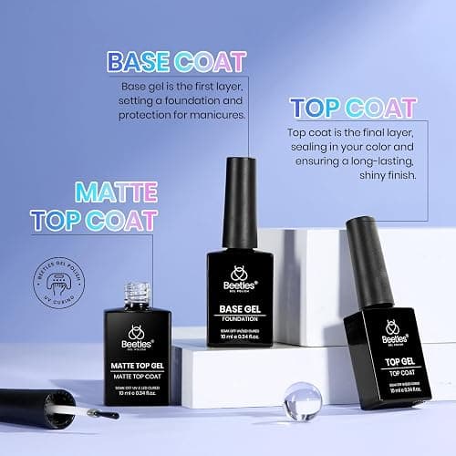 Beetles Base and Top Coat Set with Nail Dehydrator and Primer, 5 Pcs 10ml Glossy Matte Top Coat Gel Nail Prep Acid-Free and Hema-Free Dehydrate Bond Primer Kit thumbnail 4