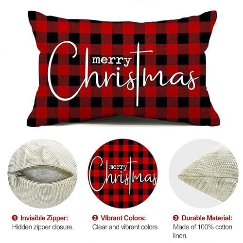 Allorry Christmas Pillow Covers Merry Christmas Throw Pillow Decorative Christmas Red and Black Cotton Cloth Linen Cloth Pillow Cover Sofa Cover Decorative Rectangle Length 12X20 thumbnail 7