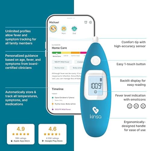 Kinsa Smart Ear Thermometer for Fever - Medical Infrared Termometro - FDA Cleared for Body Temperature Readings for All Ages - Connects to a Smartphone App to Track Symptoms and Get Illness Guidance thumbnail 4
