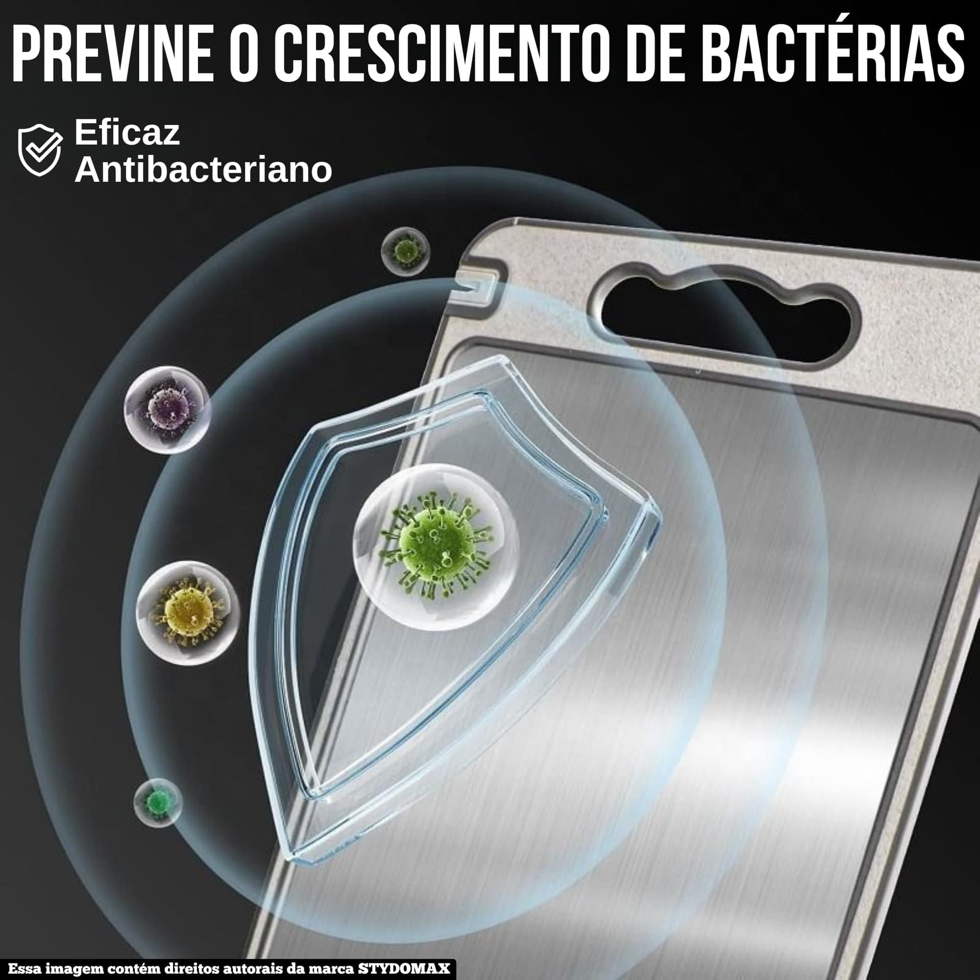 Tábua de Corte Inox Cozinha Dupla Face Aço Inoxidável e PP, Superfície Higiênica para Carnes, Frutas e Vegetais, Afiador Integrado Base Antiderrapante e Alça Ergonômica Premium thumbnail 2