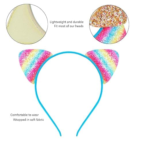 KIUSOWAYD 12 Shining Cat Ear Headbands Daily Decorations Party Lovely Headwear, Hair Hoop for Women thumbnail 3