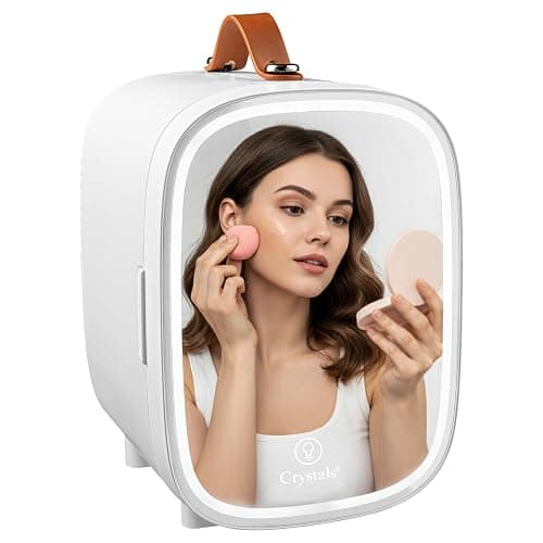 Crystals 4/10/15L Litre Mini Fridge, Table Top Small Fridge Cooler & Warmer for Car Bedrooms Desk Office, 12V DC - 220 AC, Mini Fridge for Bedrooms (LED Mirror [Design: 2] - WHITE, 4L Lights) thumbnail 3