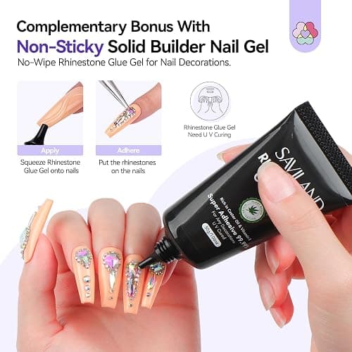 SAVILAND Pro Solid Builder Nail Gel for Nails with 30 g Rhinestone Glue Gel: 30 Days Long Lasting Clear 3D Nail Gel for Nail Extension Nail Art Salon - 2pcs thumbnail 5