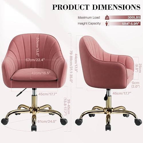 BestEra Vanity Chair with Wheels, Comfy Home Office Desk Chairs Adjustable Modern Velvet Makeup Vanity Chairs for Bedroom Living Room-Dusty Rose thumbnail 2