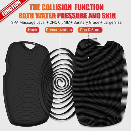 Canroom Silicone Body Scrubber - Anti Zinc Infused-Highly Elastic Bristles Exfoliating Body Scrubber for Shower Body,Cellulite Reduction,Blood Circulation- Black thumbnail 6