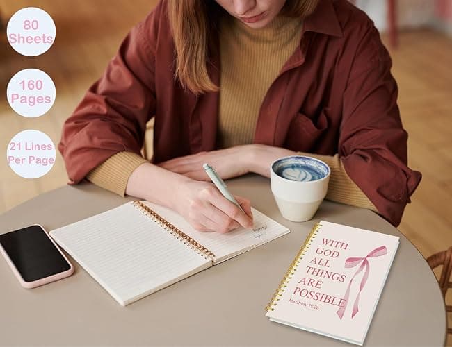 ICEWHITEY Bible Journal for Girls,Christian Gifts Prayer Journal for Women,Cute Pink Bible Notebook Gifts for Teen Girls Kids,Coquette Preppy Bow Spiral Notebooks Journals,5.5x8.3 Inch thumbnail 2