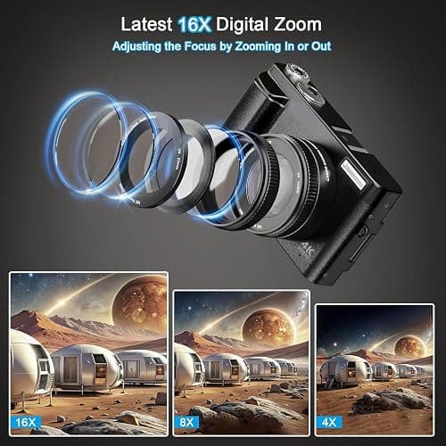 Digitalkamera 4K, 16X Autofokus Digitalzoom Kamera, 48MP 3 Zoll 180° Klappbarer LCD-Bildschirm HD Kompakte Vlog Kamera mit Ladestation, 2 Akkus, 32GB Karte, Geeignet für Anfänger, Kinder thumbnail 3