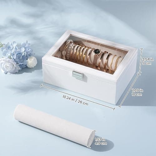 Lolalet Bracelet Display Holder with Rods for Bangles Watches, Clear Lid Jewelry Organizer Box Storage Case for Women Girls -White thumbnail 3