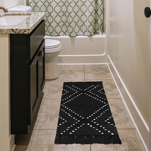 LIVEBOX Boho Black Bathroom Rug 2x3 Bath Mat, Washable Cotton Woven Throw Rugs, Small Accent Rug for Front Door Outdoor Entryway, Kitchen thumbnail 7