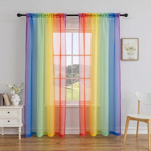 Anytime Rainbow Sheer Curtain Panels for Living Room Elegant Window Treatment Sets Light Filtering Translucent Draperies for Office (2 Panels,W52 x L63inch) - Image 1