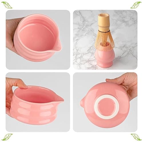 Marce Matcha Whisk Set- Matcha Set includes Matcha Whisk and Bowl with Spout, Sifter, Holder and Scoop- The Perfect Bamboo Whisk for Matcha Tea (Pink) thumbnail 7