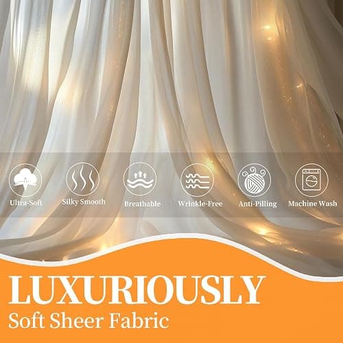 Patioman 10x10ft White Tulle Backdrop Curtain with String Lights, Wrinkle-Free Sheer Wedding Backdrop for Birthday Parties, Baby Showers, Bridal Showers, Photo Shoots and Home Decorations, White thumbnail 5