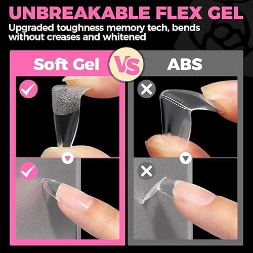 UNA GELLA Almond Gel Nail Tips, 504PCS Pre Etched Clear Fake Nails Tips Medium Almond Shape - 12 Sizes Full Cover Soft Acrylic Press On Nail Extensions No C Curve Gift for Diy at Home thumbnail 7