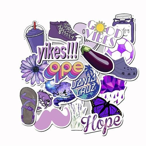 Girl's Purple Aesthetic Waterproof Stickers - 50 PCS for Water Bottle, Laptop, Phone - Cute Designs for Teens and Kids thumbnail 4