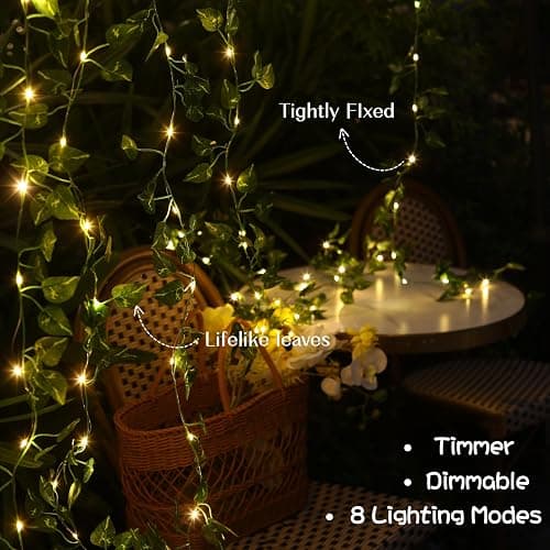 Extra Length 40ft 120 LED Vine with Fairy Lights Pothos String Lights USB Plugin & Battery Operated Leaf Lights with Timer 8 Modes Remote Decorative Light for Bedroom Graduation Party - Warm White thumbnail 5