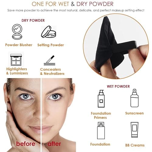 Powder Puff - Triangular Velour Makeup Puff, Setting Powder Puff for Contouring Under Eyes Face and Corners (Black) thumbnail 2