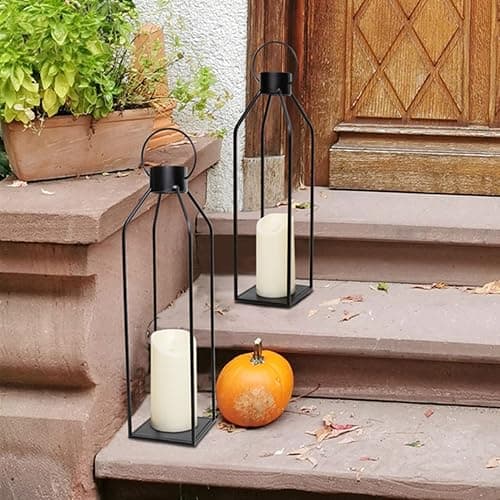 HPC Decor 22'' 19'' Lanterns Decorative w/ Flickering Timer Candles- Large Tall Black Metal Candle Lanterns Set of 2- Modern Farmhouse Decor for Indoor,Outdoor,Tabletop,Porch (No Glass) thumbnail 4