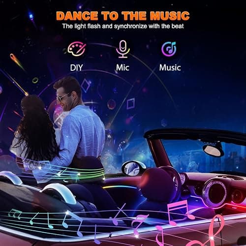 Jushope Interior Car LED Strip Lights, Acrylic LED Lights for Car with Dynamic Dreamcolor Chasing, Ambient Lighting Kits Music Sync Wireless APP and RF Remote Control (6 in 1) thumbnail 5