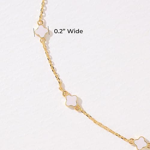 Billet-doux 14K Gold Plated Tiny Clovers Bracelet For Women, Very Small Dainty Gold Plated White/Black/Teal 4-Leaf Clovers Chain Bracelet, Mothers Day Gifts, 2026 Trendy Stackable Gold Jewelry thumbnail 2