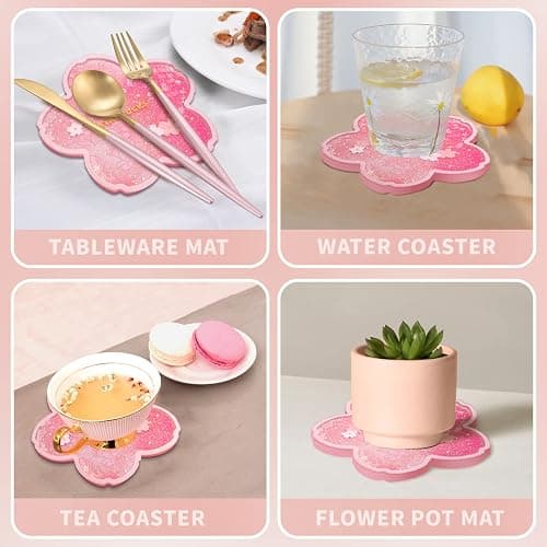 2pcs Sakura Coasters,Non-Slip Insulation Acrylic Coaster, Funny Coasters,Cute Cherry Blossom Decor,Gift for Girlfriend Women Kids Wife (Pink) thumbnail 4