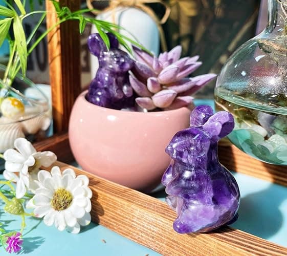 DUQGUHO Bunny Decor Easter Rabbit Decor Crystals Easter Gifts Decoration Bunny Statue Amethyst Crystals Figurines Bunny 1.5’’ thumbnail 6