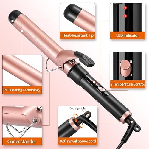 Curling Iron 1.25 inch, Haglater Hair Curler Quick Heating Curling Wand for Long Hair, Ceramic Barrel Curling Tongs with 2 Temperature thumbnail 5