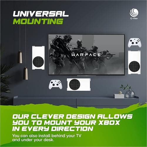 Q-View Xbox Series S Wall Mount & Controllers Bracket Set by Q-View - Secure Under Desk Mounting - Signature X Design - Screws and Fixings Included - Made In UK - Plastic - White thumbnail 3