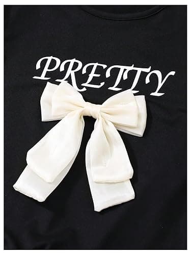 Verdusa Cute Outfits for Girls 10-12 Graphic Tees and Straight Leg Jeans Set with Bows Tween Girls Trendy Clothes thumbnail 3