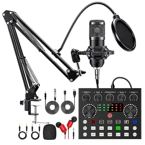 Podcast Equipment Bundle, BM800 Podcast Microphone Bundle with V8s Voice Changer, Condenser Microphone Recording Studio Package for Podcasting Live Streaming Singing PC Mobile TikTok YouTube - Image 1