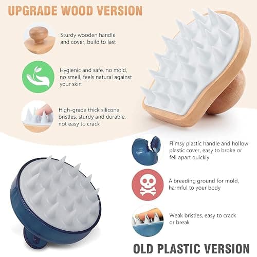 Scalp Massager Shampoo Brush, Wooden Wet and Dry Hair Scalp Care Brush, Shower Brush Scalp Scrubber Exfoliator with Soft Silicone Bristles for Dandruff Removal, Hair Growth (White) thumbnail 4
