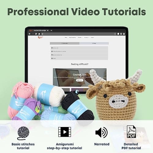 Crochet Kit for Beginners: Highland Cow Crochet Kit, Learn to Crochet, Include Easy Knitting Soft Yarn, Step-by-Step Video Tutorial, Hook, Holiday Birthday Gift for Adults and Teen(30%+ Yarn) thumbnail 4