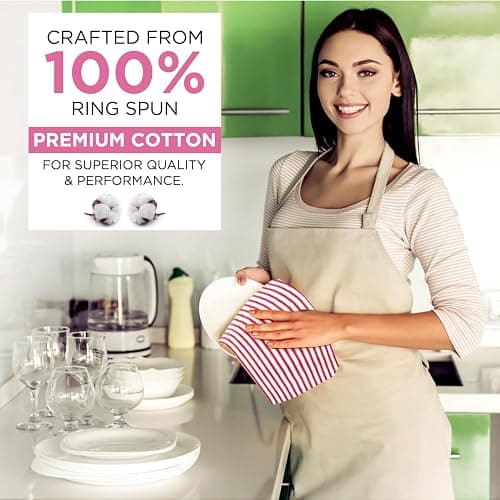 Candy Cottons Stripe Kitchen Towels With Hanging Loop - Boho Absorbent Dish Towels Set of 3 - Festive Gift 18x28 Inch Reusable Pantry Decor - Trendy Spring French Pink thumbnail 4