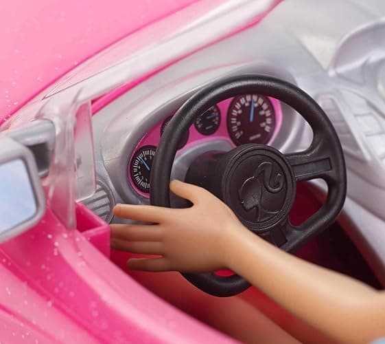 Barbie Playset with Sparkly Pink 2-Seater Toy Convertible Car Featuring Glam Details & Fashion Doll in Sundress & Sunglasses thumbnail 2