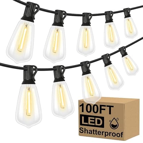Brightever LED Outdoor String Lights 100FT Patio Lights with 52 Shatterproof ST38 Vintage Edison Bulbs, Outside Hanging Light Waterproof for Porch, Deck, Garden, Backyard, Balcony, 2700K Dimmable - Image 1