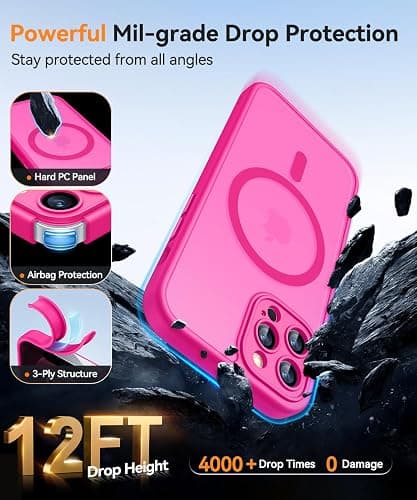 CANSHN Magnetic Compatible with iPhone 12 Pro Case, Upgraded [Full Camera Protection] [Compatible with Magsafe] [Translucent Matte] Shockproof Protective Phone Cover 6.1 Inch - Hot Pink thumbnail 6