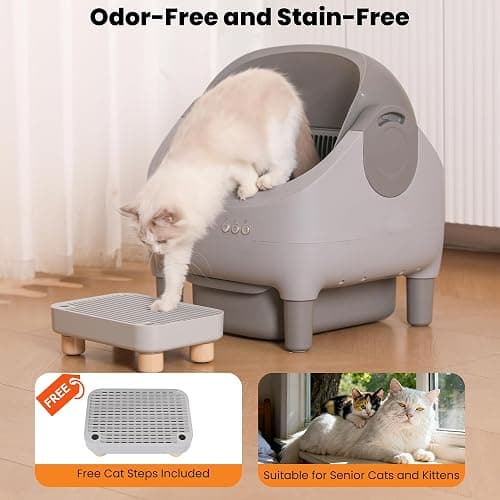 Upgraded Automatic Litter Box Self Cleaning, with Raised Step, Open Top Large Capacity for Multiple Cats, Odor Control & Safety Protection & Smart App Control & Health Monitoring & Quiet Operation thumbnail 3