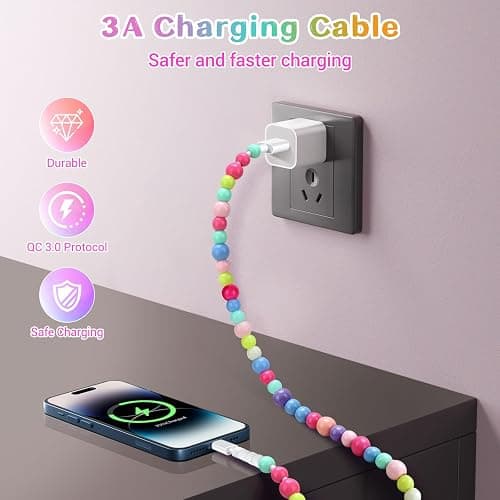 Aolcev for iPhone Charging Cord 3.3FT [MFi Certified] 66W Fast Charger Cable Cute Beaded Phone Charger Cord USB A Charging Cable for iPhone 14 13 12 11 Pro Max 8 7 6 Plus iPad Pro/Air/Mini Colored thumbnail 5
