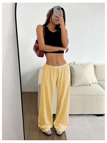 RoseSeek Women's Drawstring Waist Straight Streetwear Long Wide Leg Pants Casual Loose Baggy Workout Long Fall Sweatpants thumbnail 5