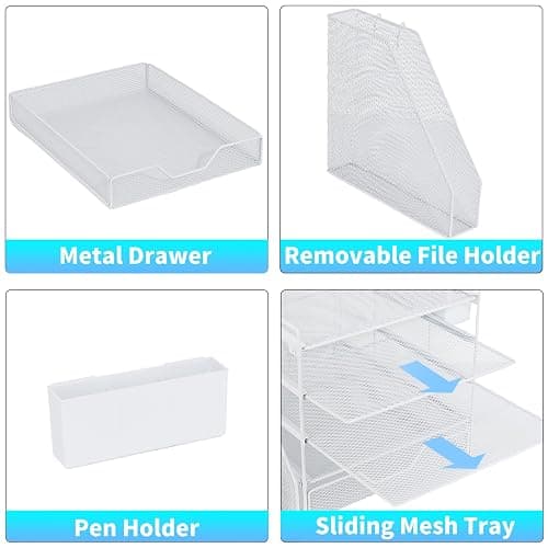 Gugsey 5-Tier Desk File Organizer with Drawer & Pen Holder (White) | Desk Organizers and Accessories, Office Desk Accessories & Workspace Desktop Organizers for Classroom, Home, Office Supplies thumbnail 3