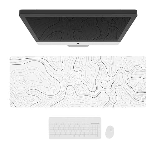 Ovenbird Large Gaming Mouse Pad with Stitched Edges, Minimalist Topographic Map Desk Mat, Extended XL Mousepad with Anti-Slip Base, Cool Desk Pad for Keyboard and Mouse, 31.5 x 11.8 in, White thumbnail 4