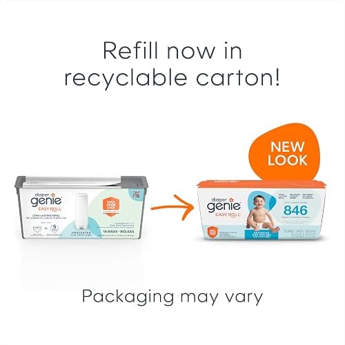 Diaper Genie Essence Diaper Pail with Easy Roll Refill (18 Bags) | One-handed diaper disposal includes an Easy Roll Refill with 18 tear-off bags holding up to 846 newborn diapers. thumbnail 11